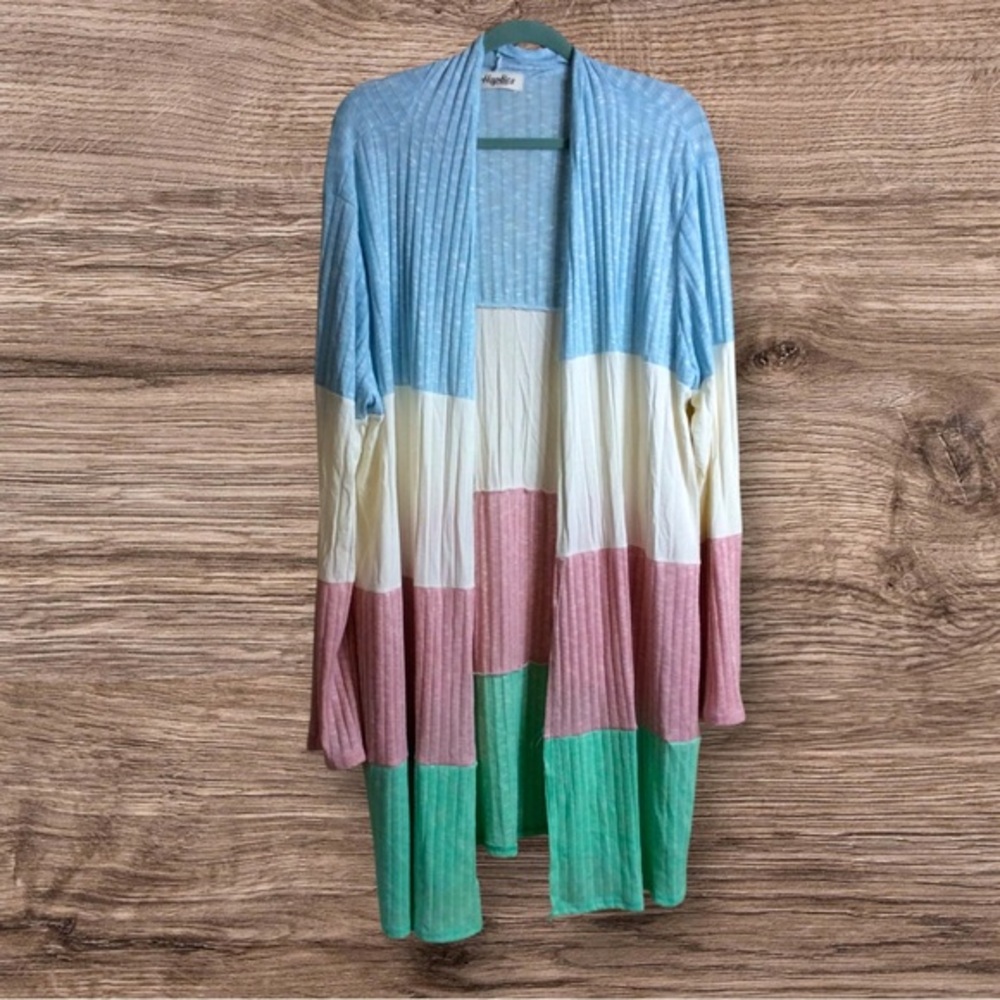 Haptics color block long cardigan. 3X